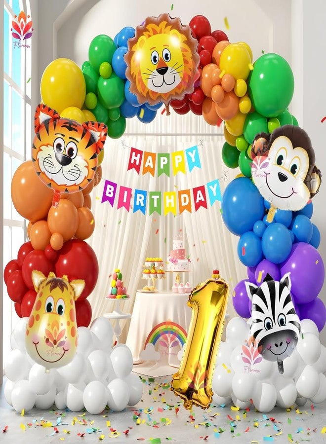 Floroom Jungle Safari Theme Birthday Decoration - 57 Pcs Animal Theme For 1st Birthday Decorations Boys Girls, Animal Foil Metallic Balloons for Decoration Items (HBD_Jungle Theme_1) - Image 1